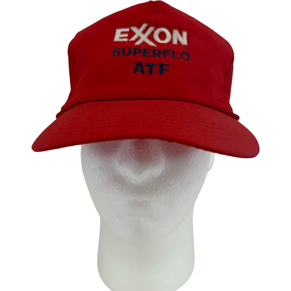 Exxon Superflo ATF Snapback Hat Red Rope Vintage USA Oil Cap